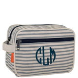 Monogram Lined Travel Kit Choose Pattern Gray Stripes