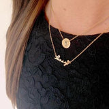 Metal Nameplate Necklace Gold on Model