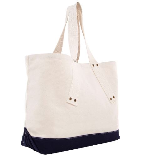 Brass Grommet Canvas Tote Three Colors Navy Side View