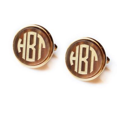 Vineyard Round Cuff Links Gold Tortoise