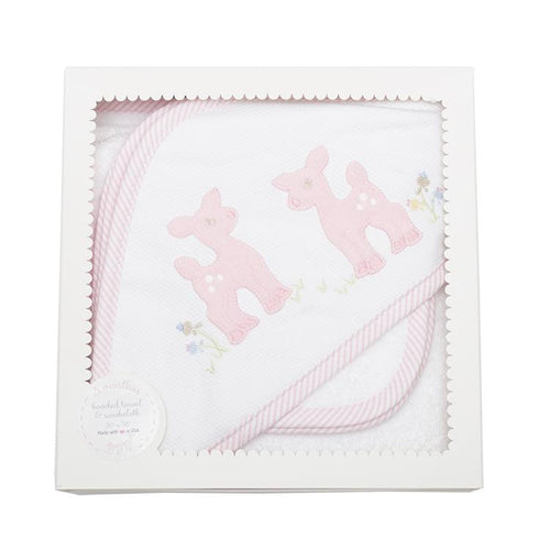 Pink Deer Hooded Towel & Washcloth Set
