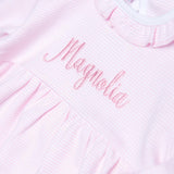Personalized Pink Mini Stripe Ruffled Gathered Gown