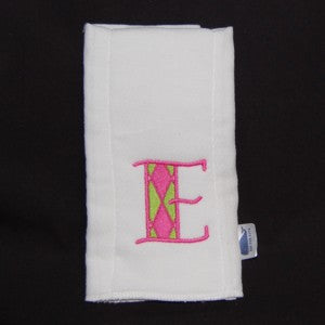 Girl Personalized Preppy Burp Cloth With Argyle Letter