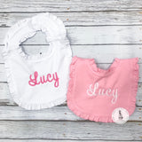 Personalized Ruffle Trim Baby Bibs Choose Color