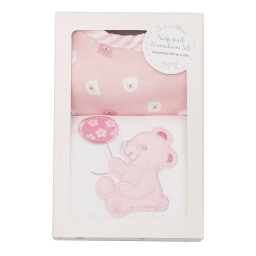 Pink Bear Medium Bib & Burp Box Set