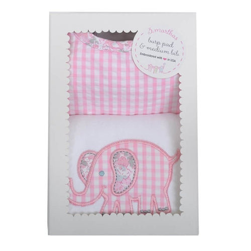 Pink Elephant Bib & Burp Box Set