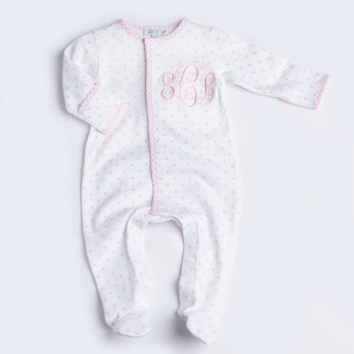 Personalized Pink Gingham Dots Footie