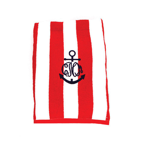 Anchor Embroidered Cabana Striped Beach Towels - Choose Color